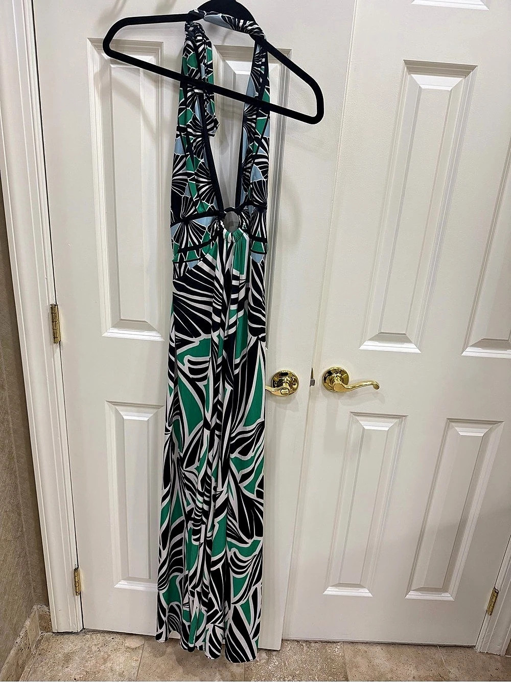Ramy Brook Raye Abstract Maxi Dress in Green & Black NWT